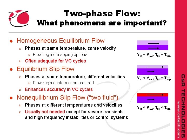 Two-phase Flow: What phenomena are important? l Homogeneous Equilibrium Flow å Phases at same