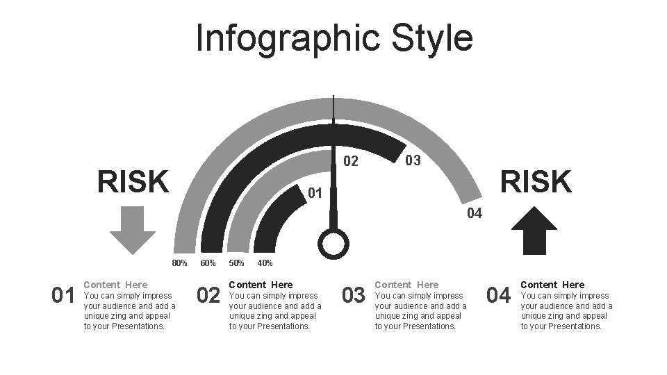 Infographic Style 02 RISK 03 RISK 01 04 80% 01 Content Here You can