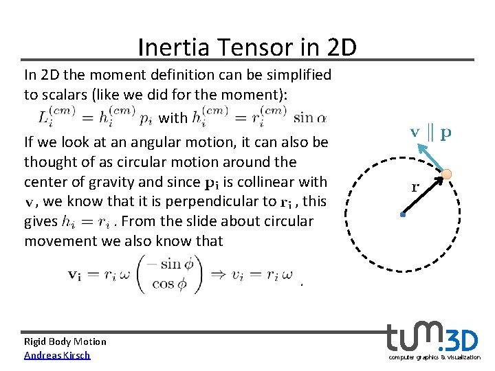 Inertia Tensor in 2 D In 2 D the moment definition can be simplified
