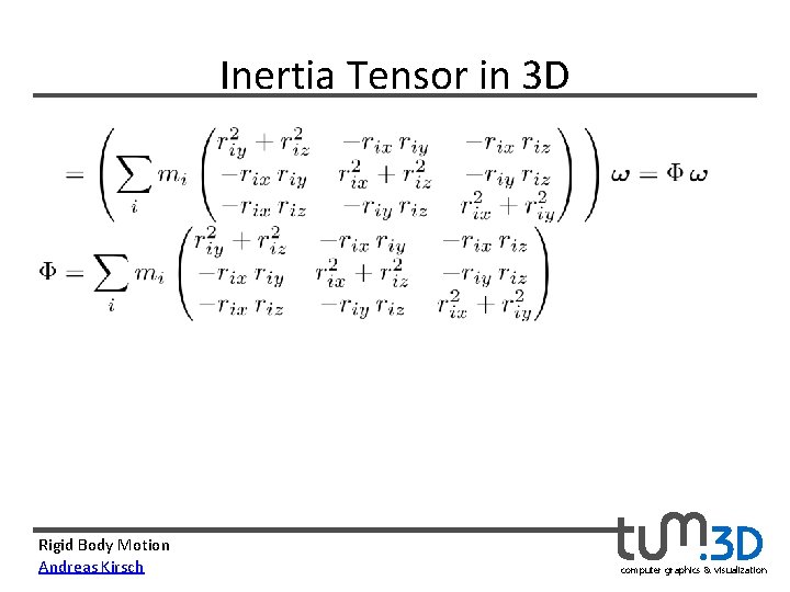 Inertia Tensor in 3 D Rigid Body Motion Andreas Kirsch computer graphics & visualization