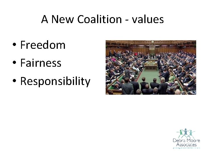 A New Coalition - values • Freedom • Fairness • Responsibility 