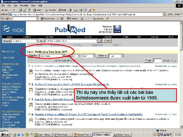 Publication date 3 Thí dụ này cho thấy tất cả các bài báo Schistosomiasis