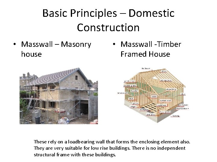 Basic Principles – Domestic Construction • Masswall – Masonry house • Masswall -Timber Framed