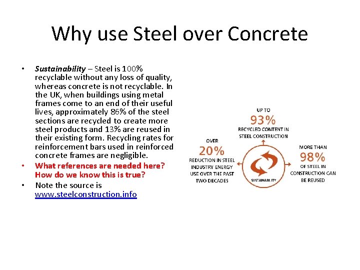 Why use Steel over Concrete • • • Sustainability – Steel is 100% recyclable