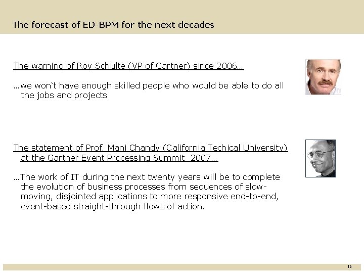The forecast of ED-BPM for the next decades The warning of Roy Schulte (VP