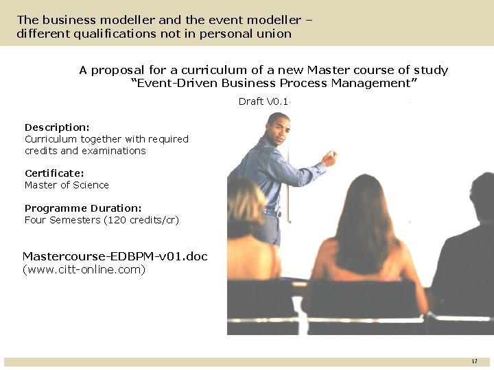 The business modeller and the event modeller – different qualifications not in personal union