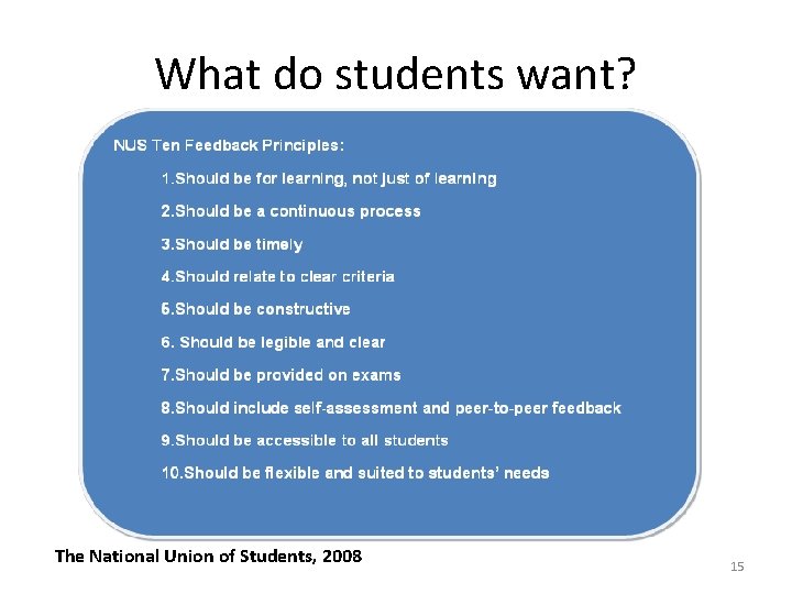 What do students want? The National Union of Students, 2008 15 