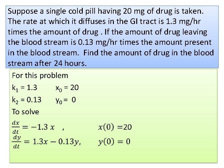 Suppose a single cold pill having 20 mg of drug is taken. The rate