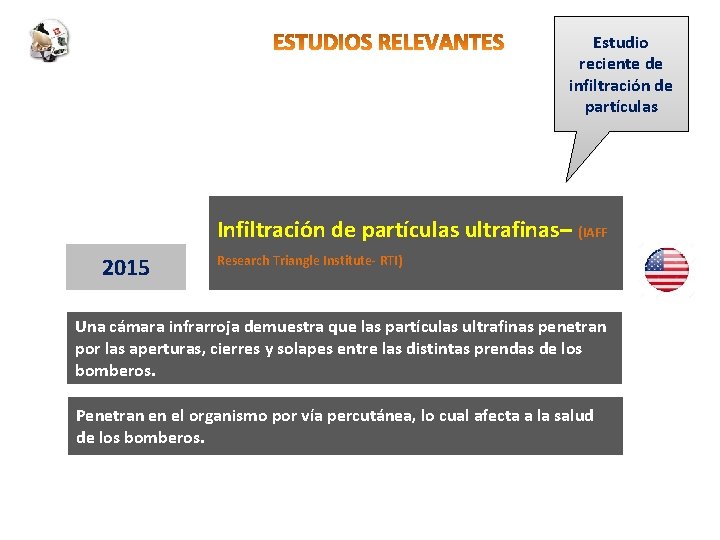 Estudio reciente de infiltración de partículas Infiltración de partículas ultrafinas– (IAFF 2015 Research Triangle