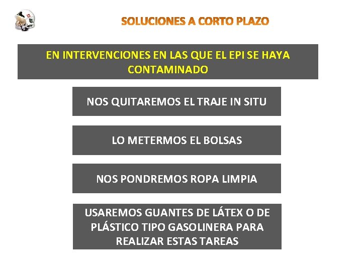 EN INTERVENCIONES EN LAS QUE EL EPI SE HAYA CONTAMINADO NOS QUITAREMOS EL TRAJE