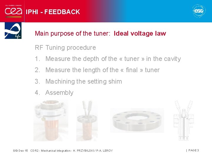 IPHI - FEEDBACK Main purpose of the tuner: Ideal voltage law RF Tuning procedure