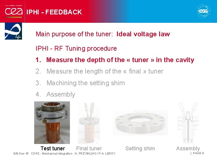 IPHI - FEEDBACK Main purpose of the tuner: Ideal voltage law IPHI - RF