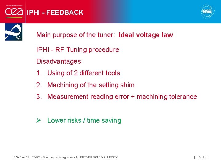 IPHI - FEEDBACK Main purpose of the tuner: Ideal voltage law IPHI - RF