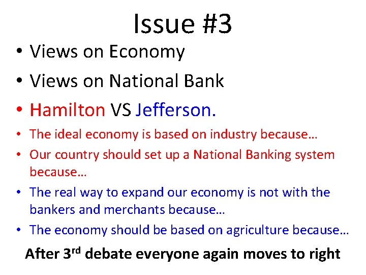 Issue #3 • Views on Economy • Views on National Bank • Hamilton VS