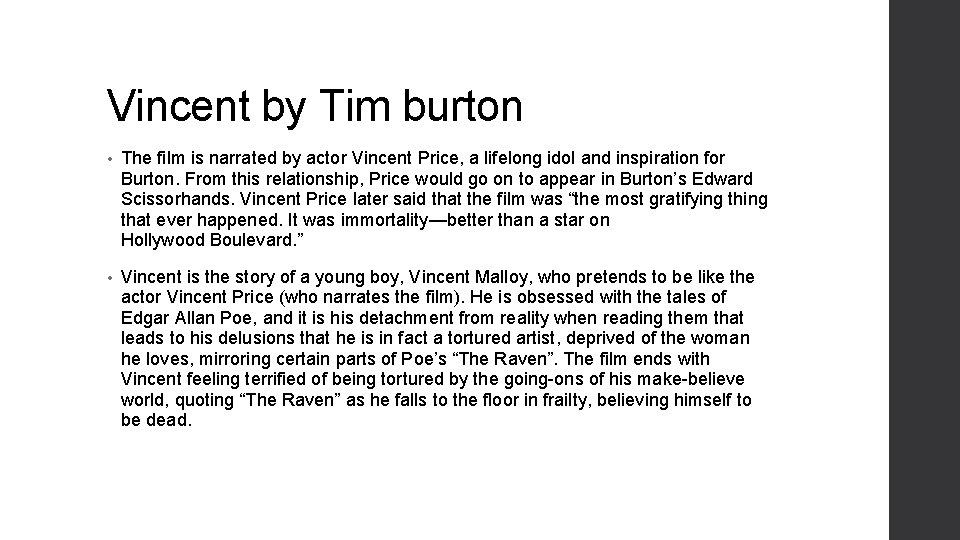 Vincent by Tim burton • The film is narrated by actor Vincent Price, a