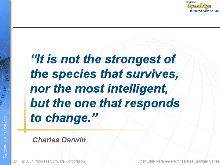 Simplify your business “It is not the strongest of the species that survives, nor