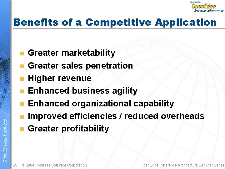 Benefits of a Competitive Application n n Simplify your business n n 25 Greater