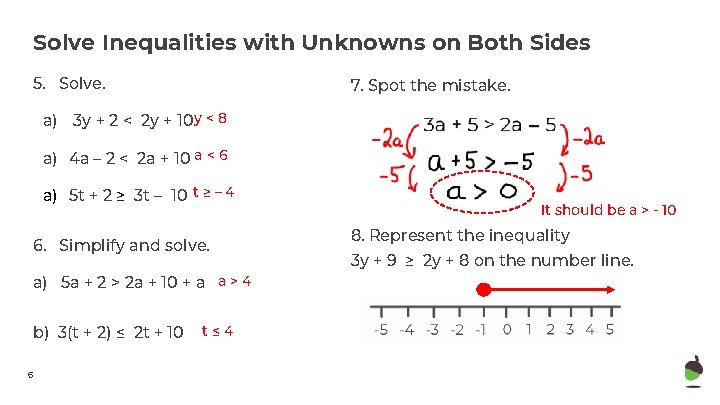 Solve Inequalities with Unknowns on Both Sides 5. Solve. 7. Spot the mistake. a)
