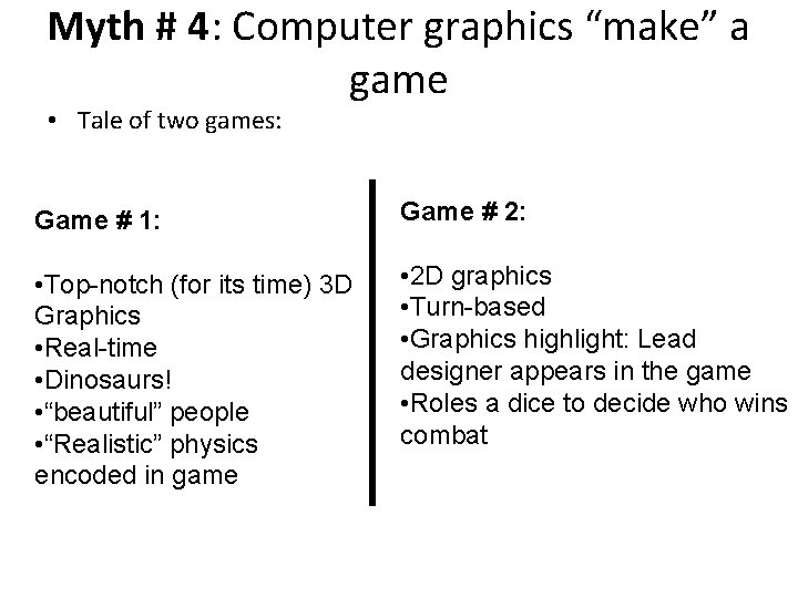 Myth # 4: Computer graphics “make” a game • Tale of two games: Game