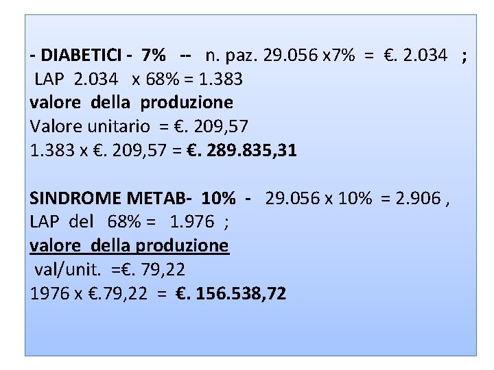 - DIABETICI - 7% -- n. paz. 29. 056 x 7% = €. 2.