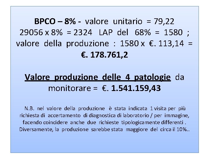 BPCO – 8% - valore unitario = 79, 22 29056 x 8% = 2324