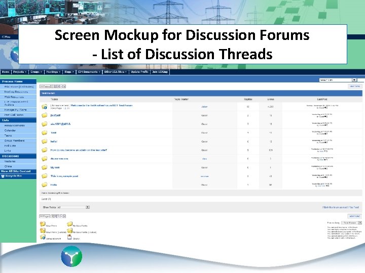 Screen Mockup for Discussion Forums - List of Discussion Threads 
