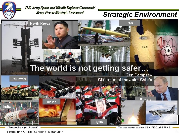 Strategic Environment Iran North Korea The world is not getting safer… Gen Dempsey Chairman