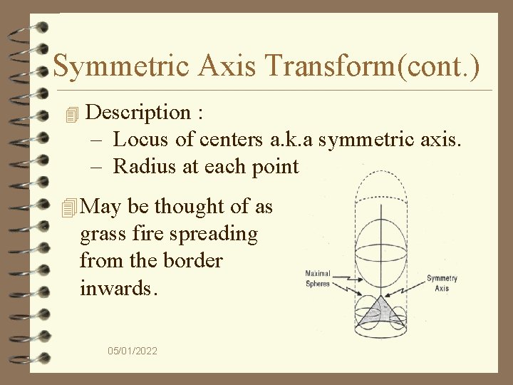 Symmetric Axis Transform(cont. ) 4 Description : – Locus of centers a. k. a