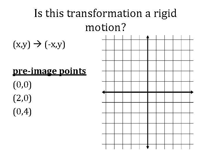 Is this transformation a rigid motion? (x, y) (-x, y) pre-image points (0, 0)