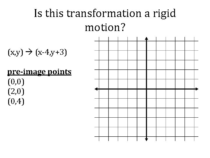 Is this transformation a rigid motion? (x, y) (x-4, y+3) pre-image points (0, 0)