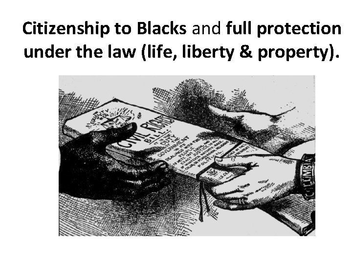 Citizenship to Blacks and full protection under the law (life, liberty & property). 