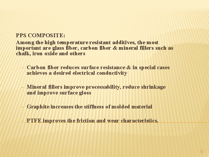 PPS COMPOSITE: Among the high temperature resistant additives, the most important are glass fiber,