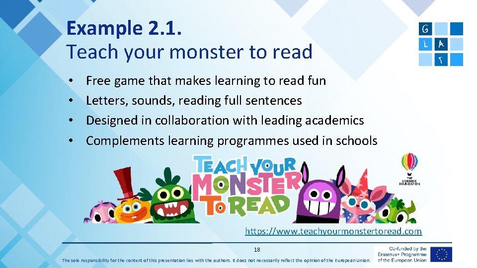 Example 2. 1. Teach your monster to read • • Free game that makes