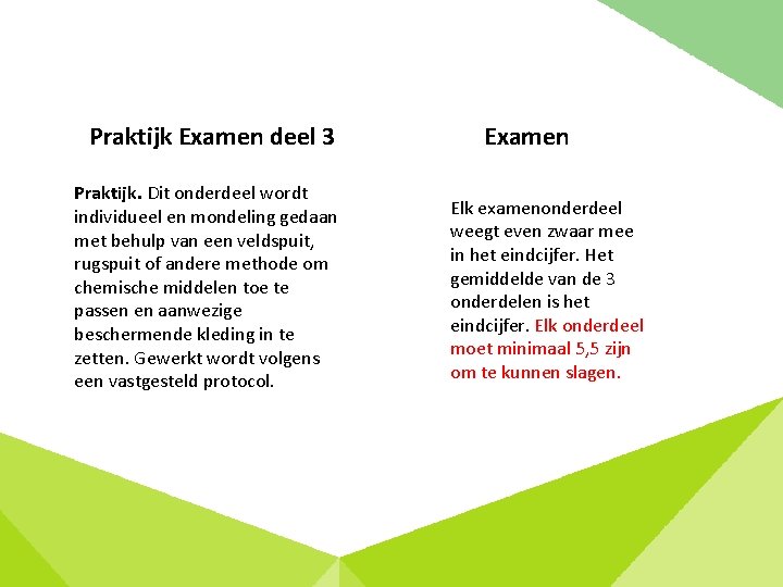 Praktijk Examen deel 3 Praktijk. Dit onderdeel wordt individueel en mondeling gedaan met behulp