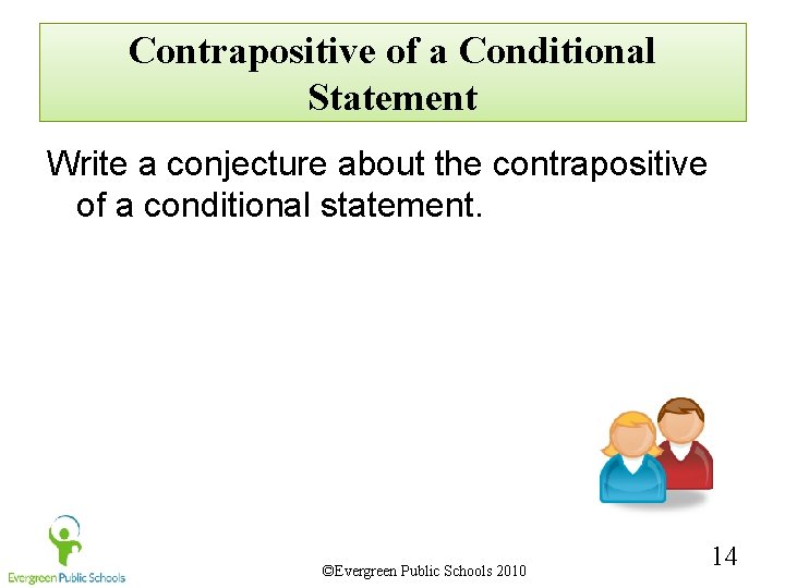 Contrapositive of a Conditional Statement Write a conjecture about the contrapositive of a conditional