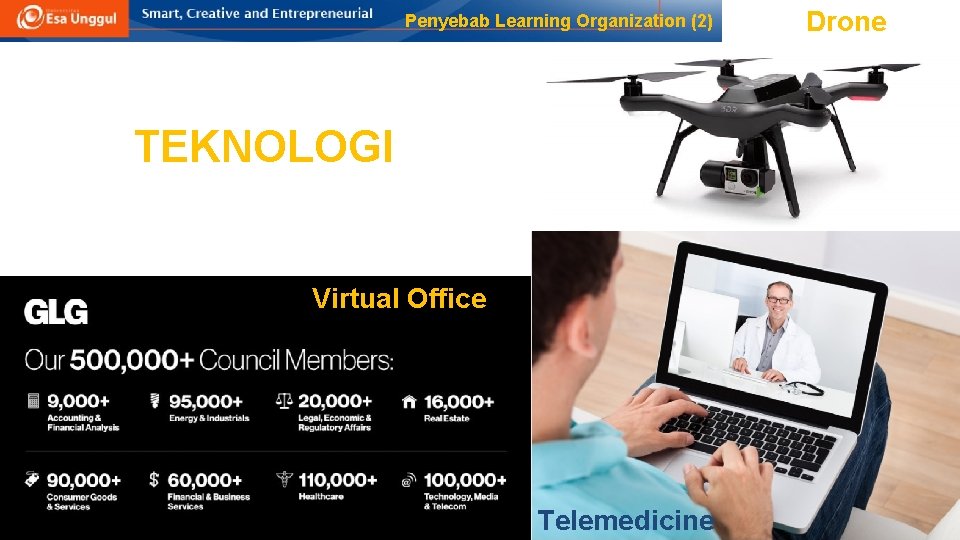 Penyebab Learning Organization (2) TEKNOLOGI Virtual Office Telemedicine Drone 