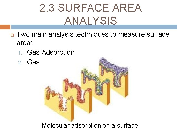 2. 3 SURFACE AREA ANALYSIS Two main analysis techniques to measure surface area: 1.