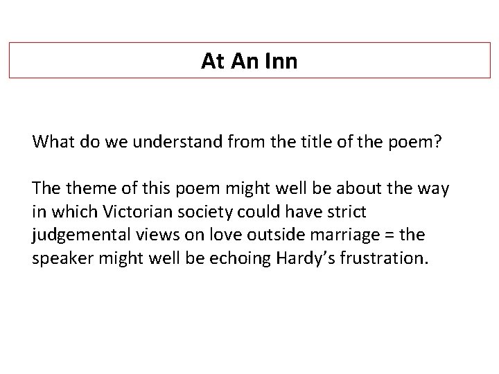 At An Inn What do we understand from the title of the poem? The