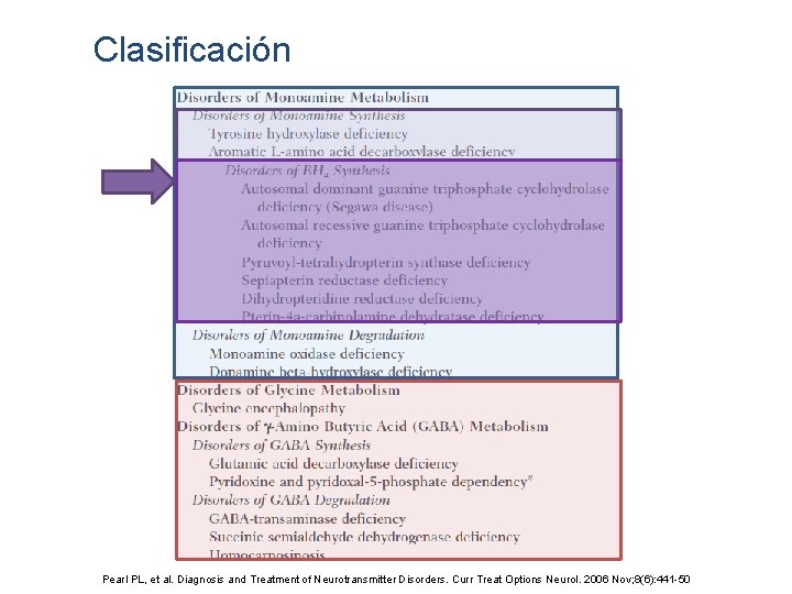 Clasificación Pearl PL, et al. Diagnosis and Treatment of Neurotransmitter Disorders. Curr Treat Options