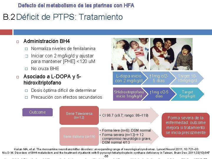 Defecto del metabolismo de las pterinas con HFA B. 2 Déficit de PTPS: Tratamiento