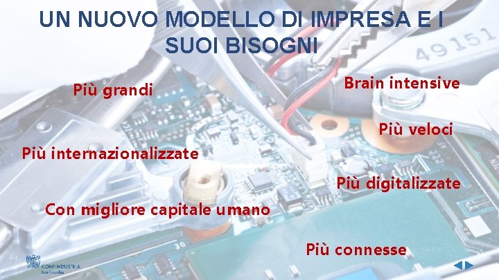 UN NUOVO MODELLO DI IMPRESA E I SUOI BISOGNI Più grandi Brain intensive Più