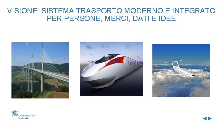 VISIONE: SISTEMA TRASPORTO MODERNO E INTEGRATO PERSONE, MERCI, DATI E IDEE 