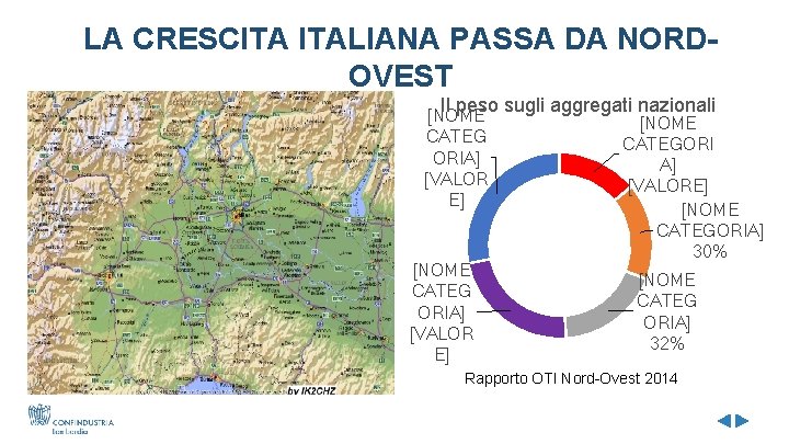 LA CRESCITA ITALIANA PASSA DA NORDOVEST Il peso sugli aggregati nazionali [NOME CATEG ORIA]