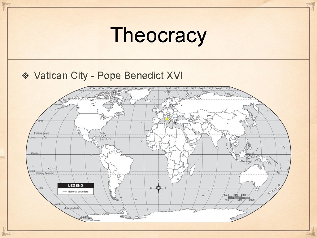 Theocracy Vatican City - Pope Benedict XVI  Theocracy Vatican City - Pope Benedict XVI