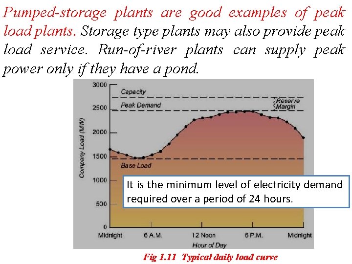 Pumped-storage plants are good examples of peak load plants. Storage type plants may also