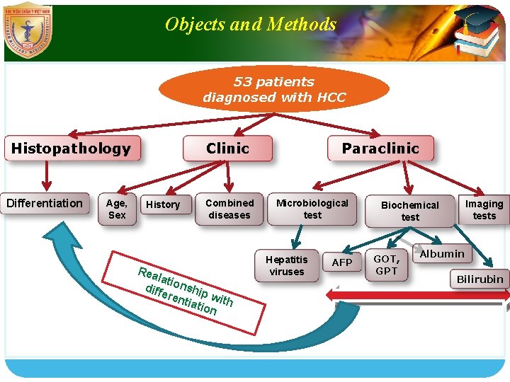 Objects and Methods LOGO 53 patients diagnosed with HCC Histopathology Differentiation Age, Sex Clinic
