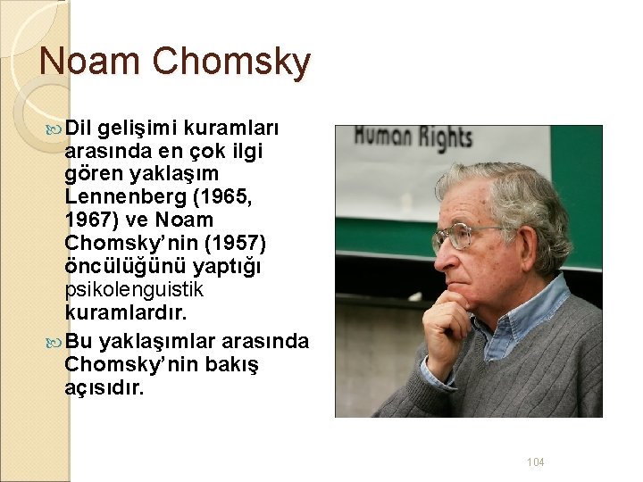 Noam Chomsky Dil gelişimi kuramları arasında en çok ilgi gören yaklaşım Lennenberg (1965, 1967)