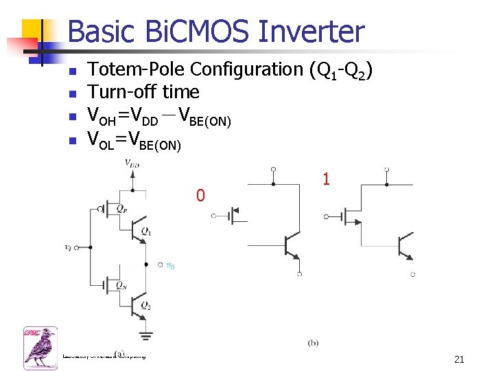 Basic Bi. CMOS Inverter n n Totem-Pole Configuration (Q 1 -Q 2) Turn-off time