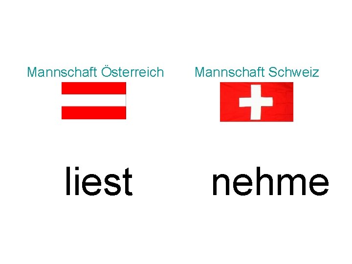 Mannschaft Österreich liest Mannschaft Schweiz nehme 