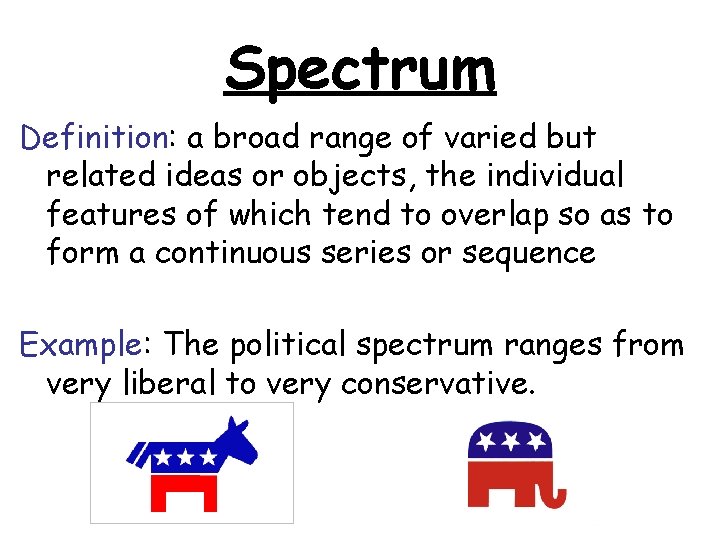 Spectrum Definition: a broad range of varied but related ideas or objects, the individual Spectrum Definition: a broad range of varied but related ideas or objects, the individual